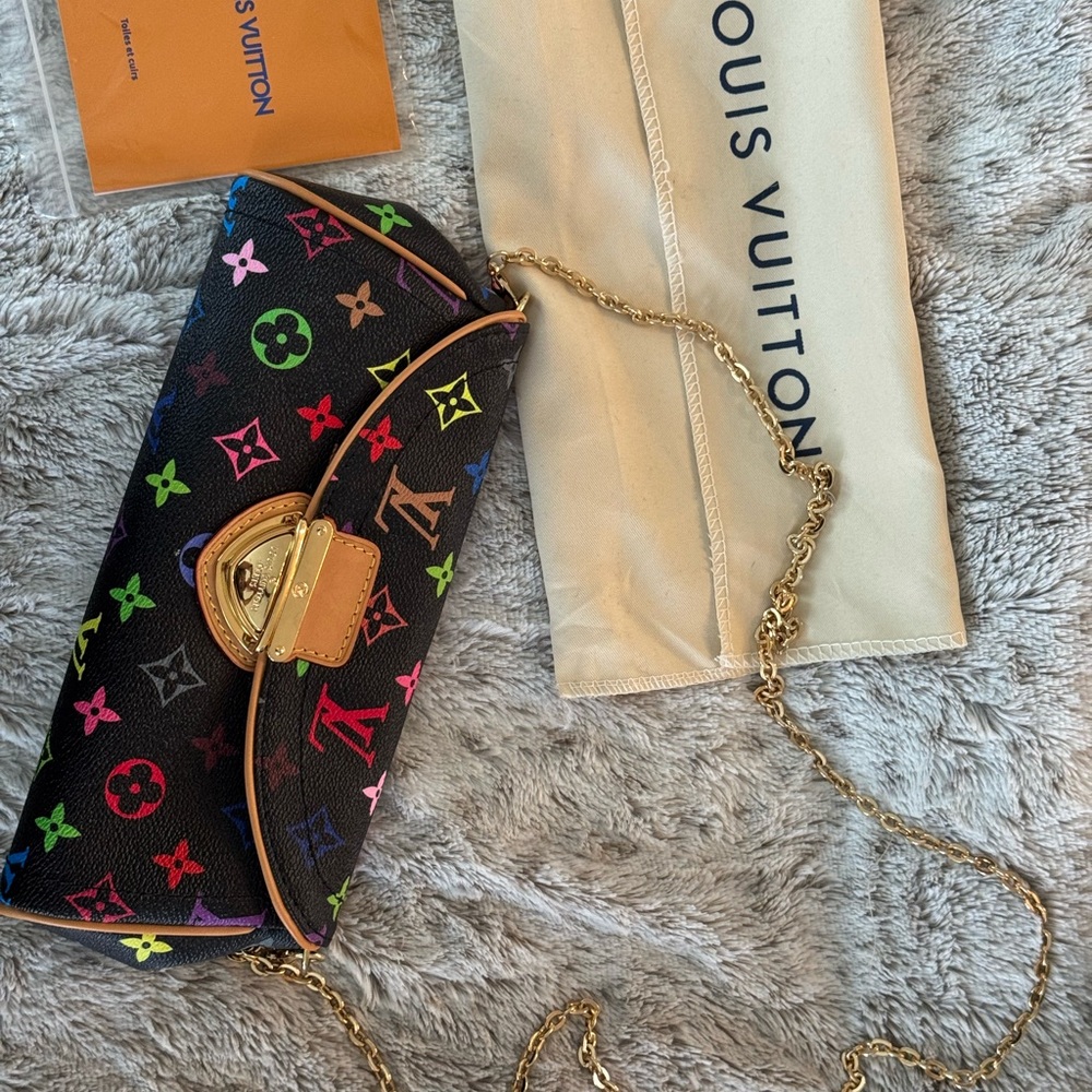 Louis Vuitton Black Clutch Bag with Classic Monogram